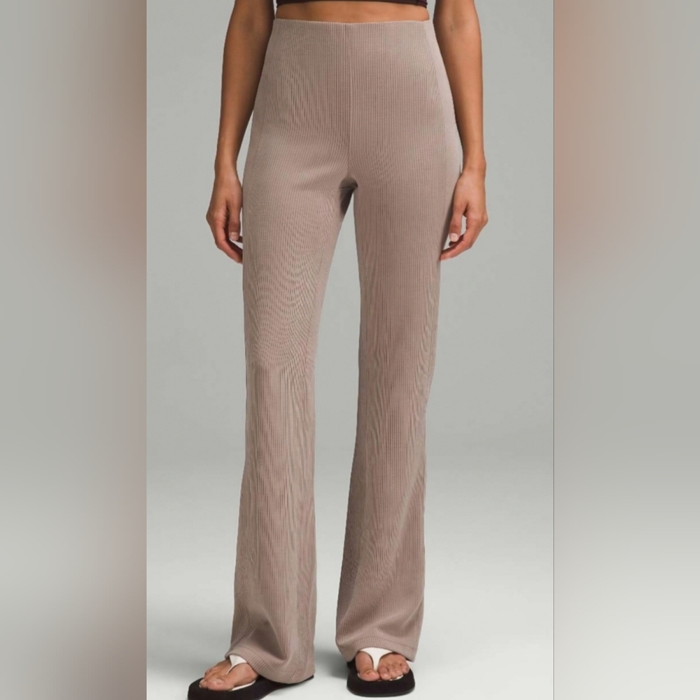 Lululemon Athletica Softstreme Ribbed Zip Flare Pants- In Taupetastic